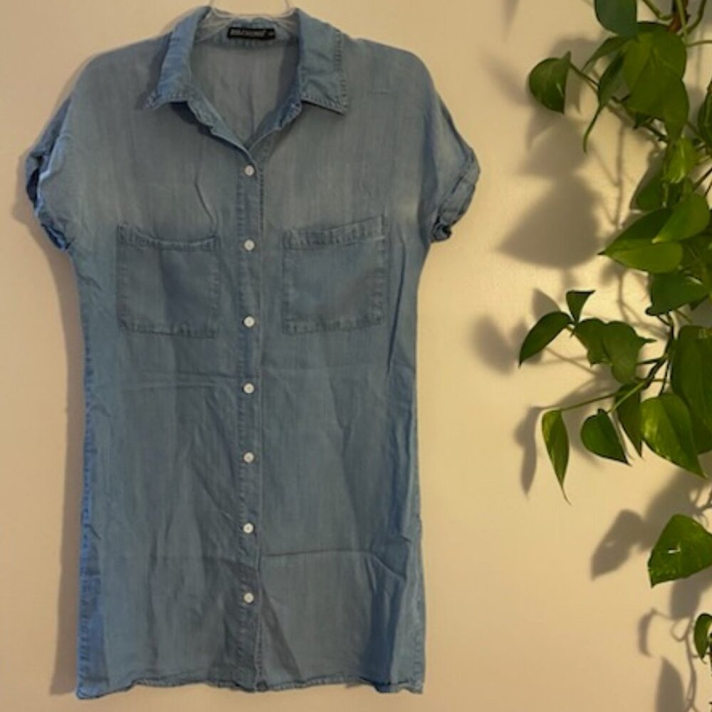Zilcremo Women Denim Shirt Short Sleeve Distressed Dress Size S